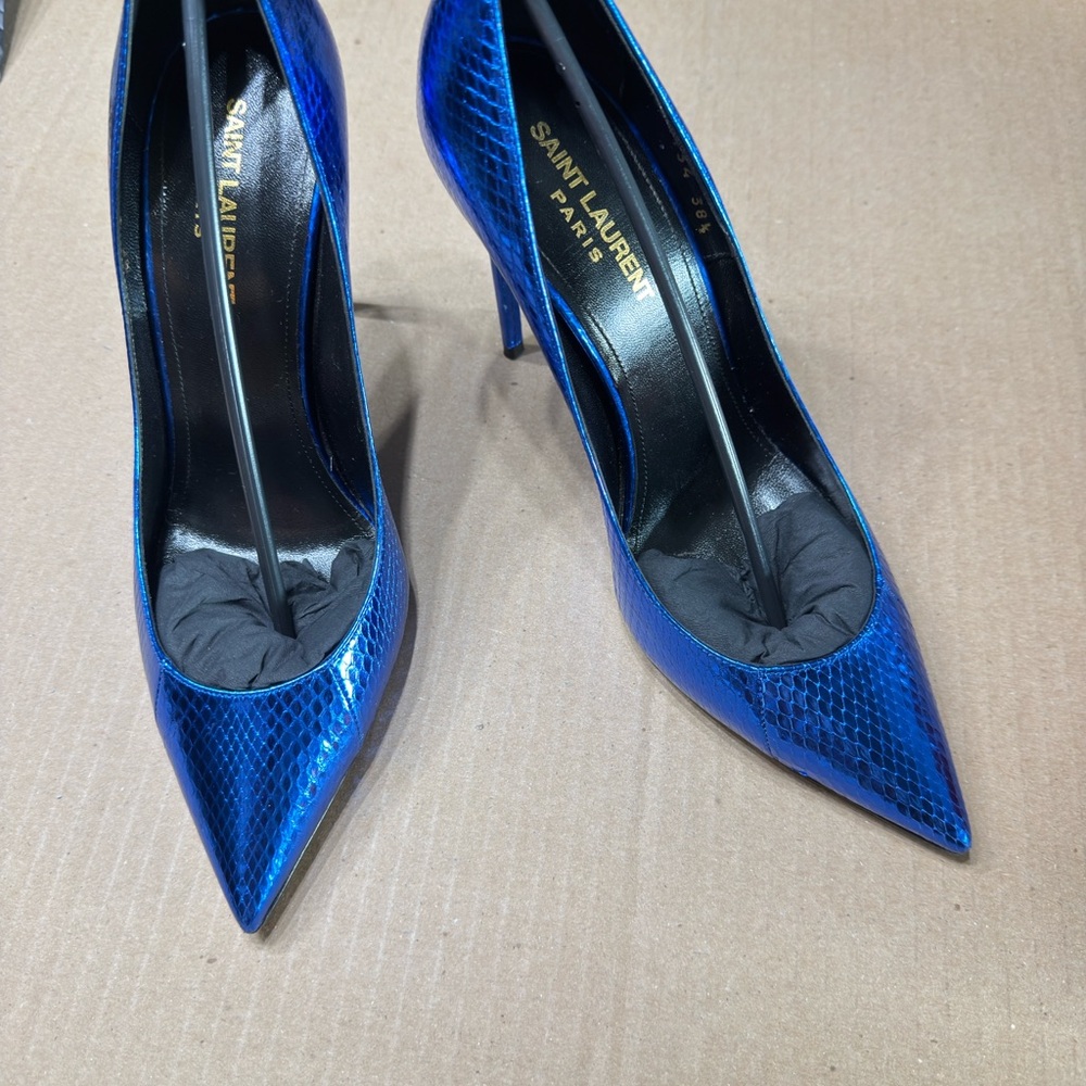 Saint Laurent Blue Snakeskin Heels